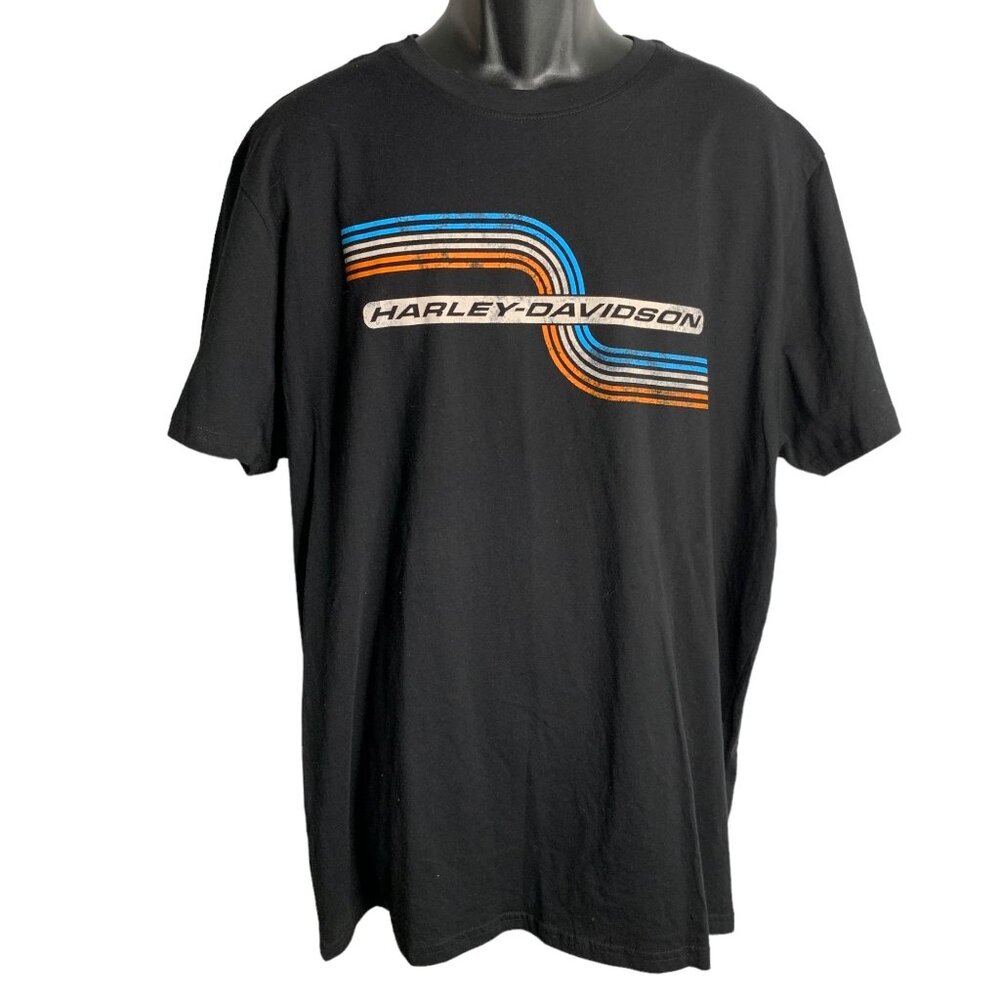 Harley Davidson Retro Stripe Crewneck TShirt 2XL Black Short Sleeve Slim Fit NEW